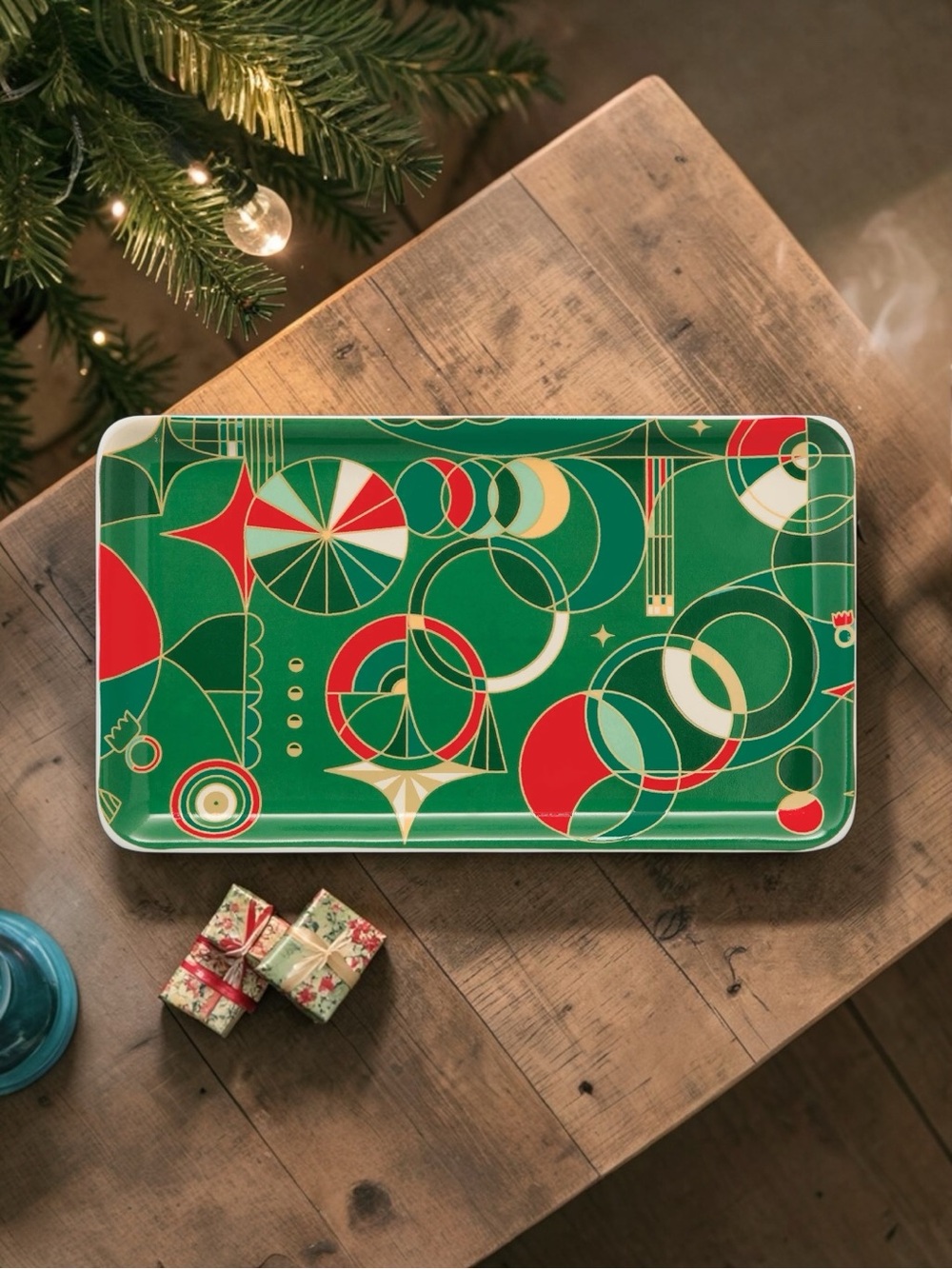 Glasshouse Fragrances Geometric Christmas Porcelain Tray - I’ll Take Manhattan